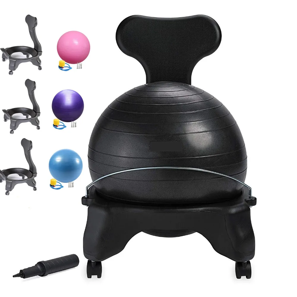 Exercise Stability Yoga Ball with Cozy Slipcover,Stability Ring&Air Pump for Office& Home Desk,Improve Balance,Core Strength&Posture,Relieve Back Pain,Multicolor SportShiny Pro Balance Ball Chair 