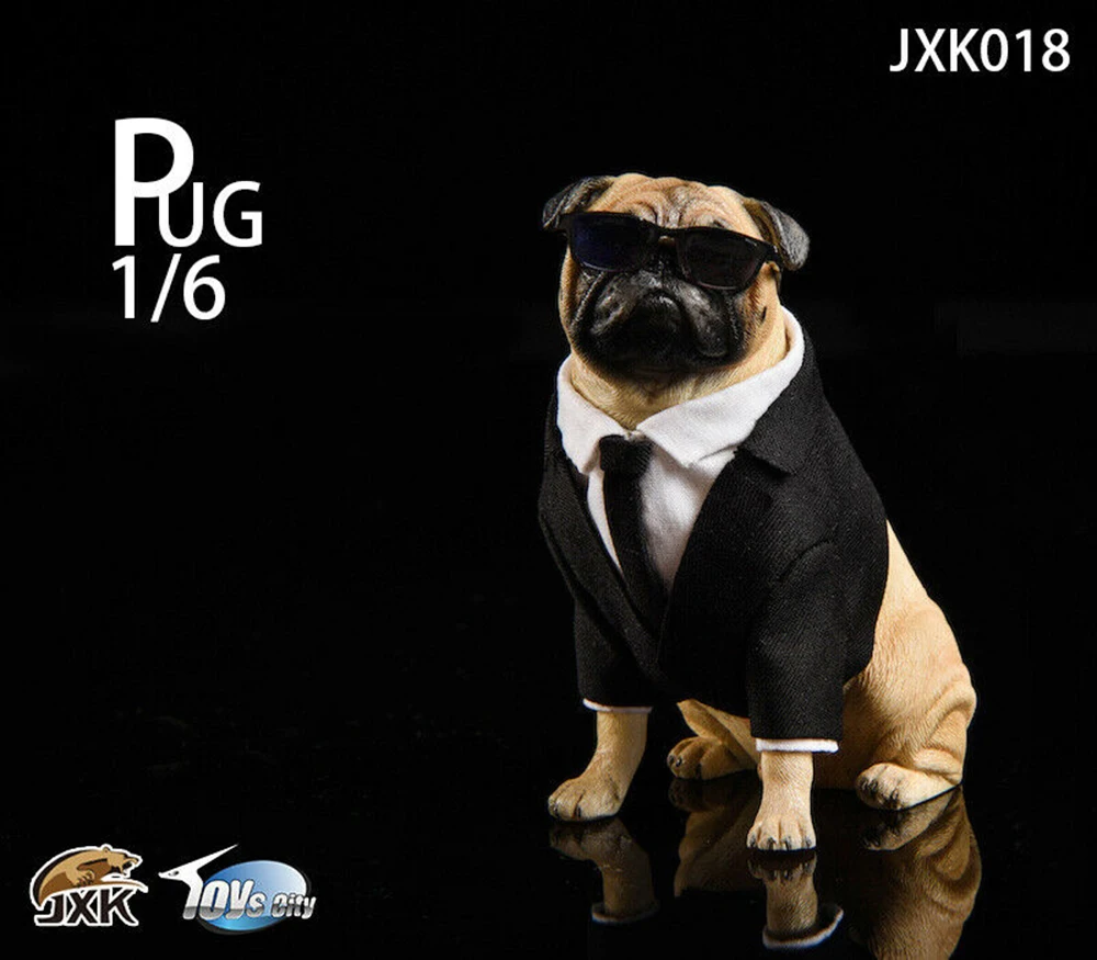 1/6 JXK Jxk018 мопс, черная фигурка животного, резиновая модель с одеждой, Милая модель для 12 дюймов, коллекция экшн-фигурок