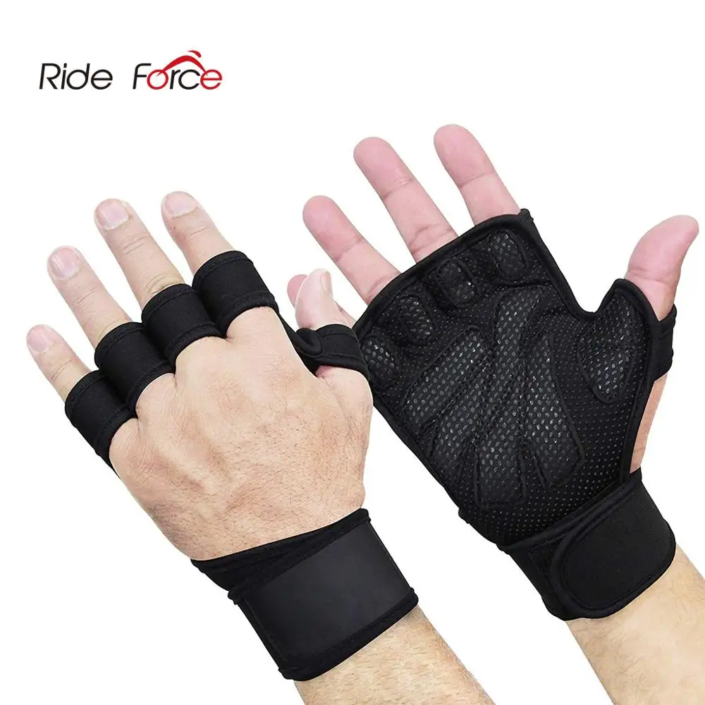 

Half Finger Gym Fitness Gloves Hand Palm Protector with Wrist Wrap Support Crossfit Workout Power Weight Lifting