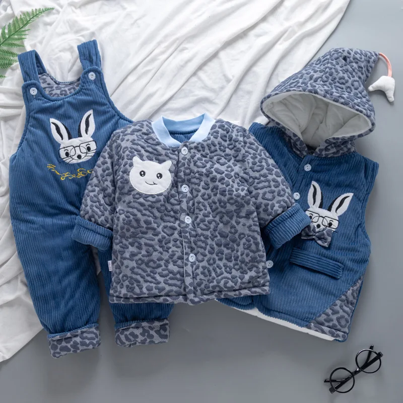 WEPBEL 3Pcs Winter Warm Infant Toddler Baby Cotton Jacket Coat Straps Thickening Pants Newborn Baby Outfits for Boys Girls