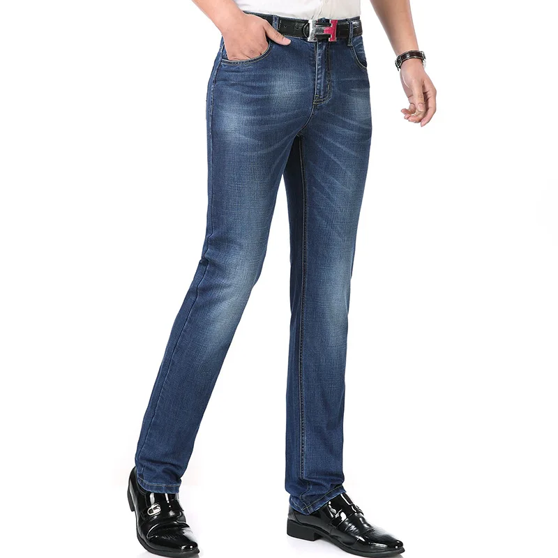 

2019 Summer Jeans Men Slim Fit Straight-Leg Trousers Business Loose-Fit Middle-aged Casual Jeans