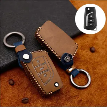 

3 Buttons Genuine Leather Car Key Cover For Toyota Camry Highlander Corolla Prado Reiz Crown RAV4 Flip Remote Case Keychain Bag