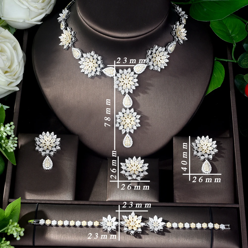 HIBRIDE, модный набор украшений с микро инкрустацией AAA кубическим цирконием, 2 тонов, ожерелье, серьги, набор для женщин, parure bijoux femme mariage N-522