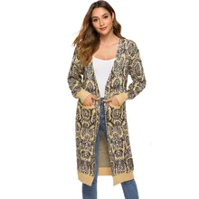 New Autumn Fashion Snake Knit Outwear Woman Sweater Coats Ladies V-neck Loose Long Fund Casual Pockets Soft Comfy Cardigan 2020