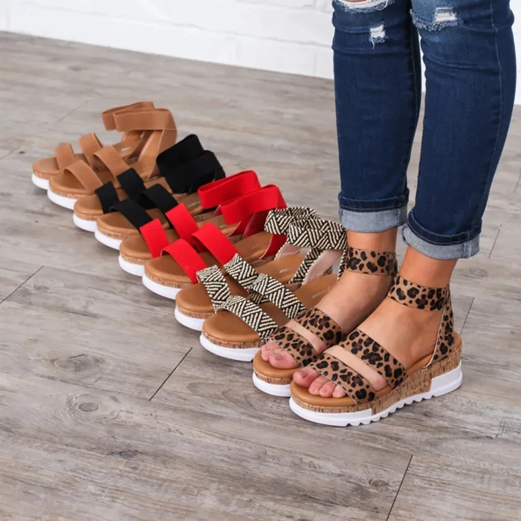 

Women's Ladies Round Toe Open-Toed Leopard Grain Platform Casual Shoes Sandals Plus Size 2019 New Leopard Print Shoes