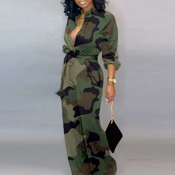 

Women Jumpsuits Fashion Sexy V Neck Long Sleeve Leopard Letter Print Jumpsuit Camouflage Long Playsuits Overalls Elegant G1153