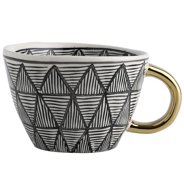 Creative Geometric Ceramic Mugs With Gold Handle Handmade Coffee Cups Irregular Shaped Tea Milk Mug Cup Unique Gifts Home Decor 6