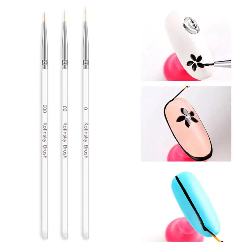 3pcs Nail Art Brush Nail Painting Pen DIY Acrylic UV Gel Brushes Draw  Flower Hook Line Stroke Nail Pen Nails Decoration Tools - AliExpress