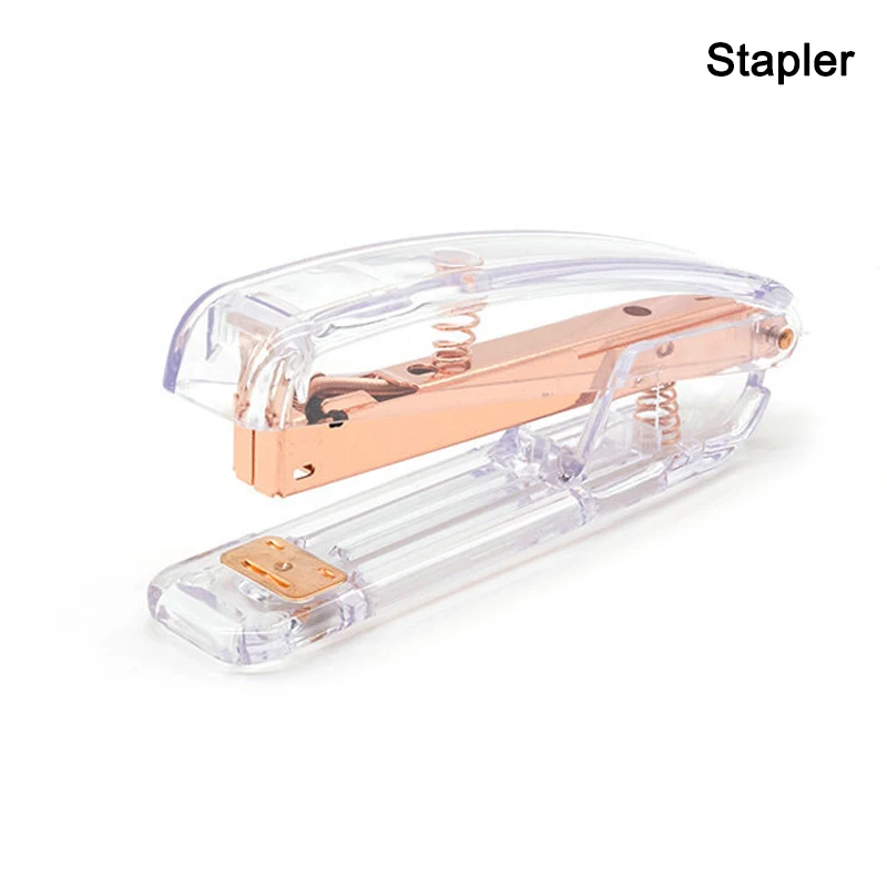 

Rose Gold High-grade Transparent Plastic Stapler Office Study Binding Machine GV99