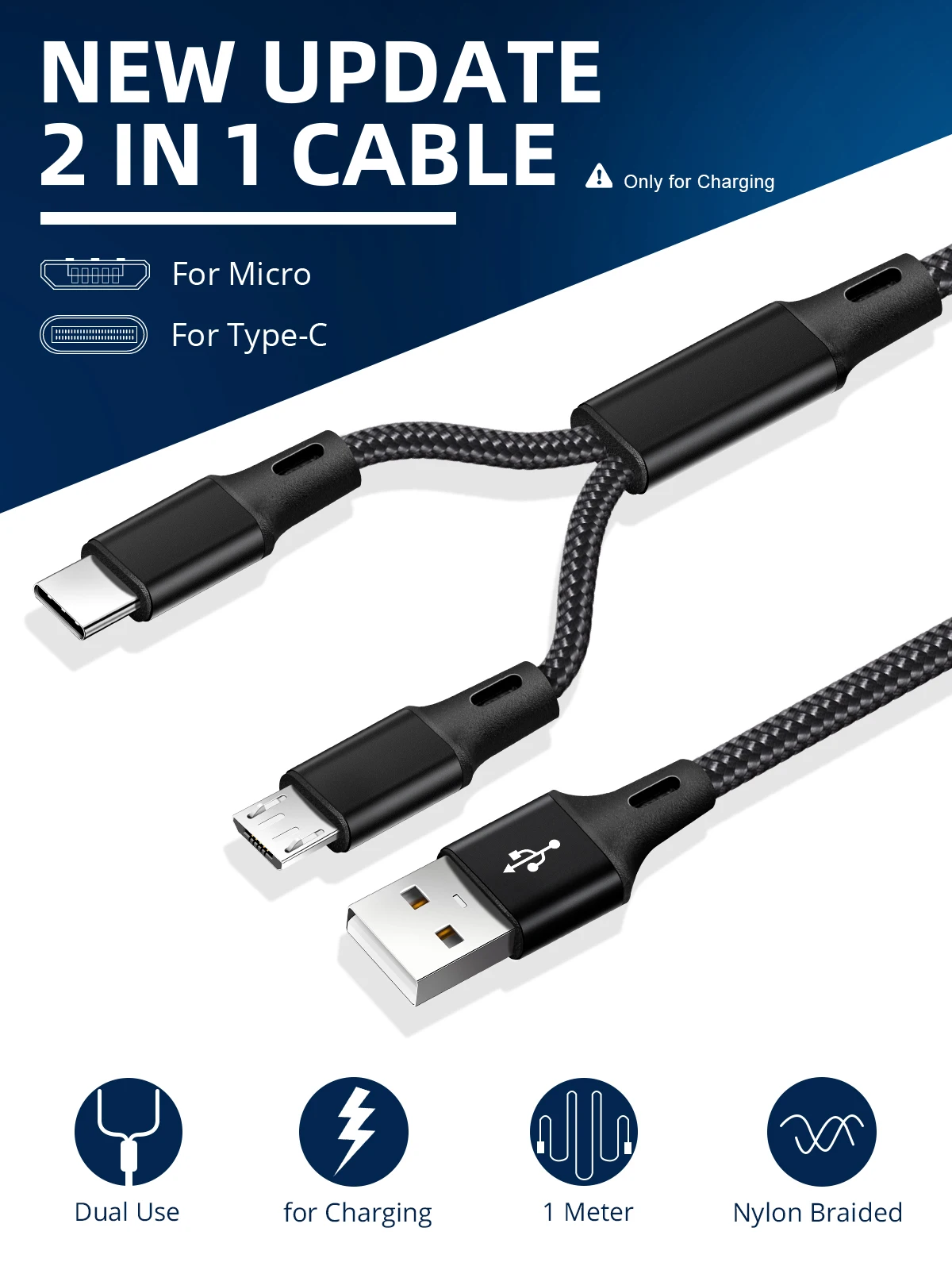 Carregador de Carga Cabo de Carga do Telefone 2 em 1 c tipo c Micro Cabos Rápida Cabo Tablet 2in1 Fios Trançados Náilon Android Usb 1 2 em 1 micro usb c tipo