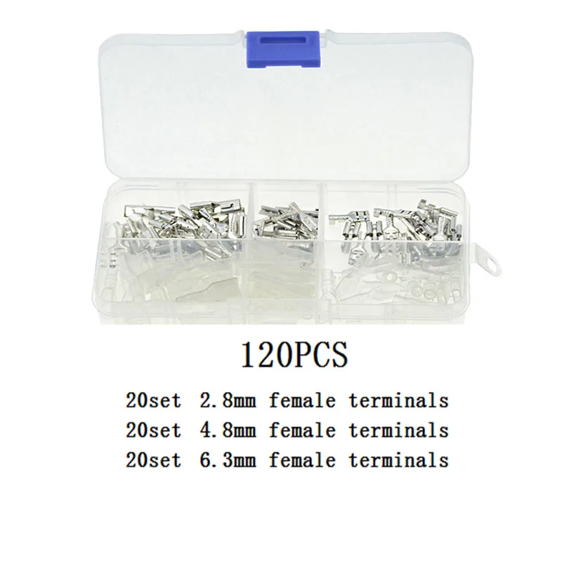 120pcs Silver 120 180 270 шт./кор. соединителя провода электрические провода обжимных разъёмов, коннекторов для 2,8 4,8 6,3 мм лопата с разъемами «Мама» и «комплект - Цвет: 120pcs Silver