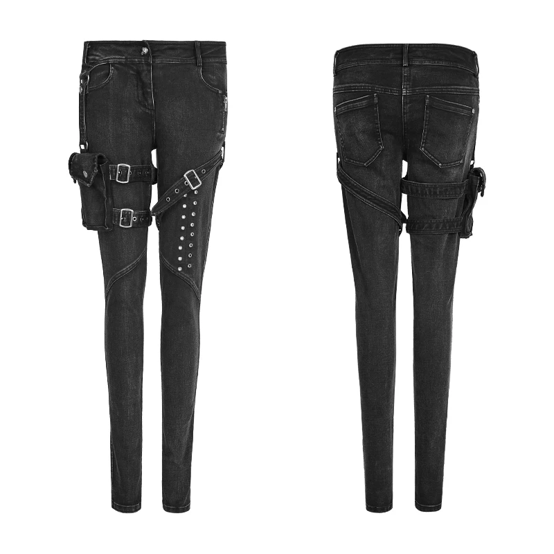 Панк рейв женские панк Рок тяжелые металлические длинные брюки повседневные Черные обтягивающие джинсы молния и заклепки Зауженные Брюки Для Женщин - Цвет: Черный