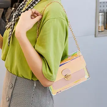 

Fashion Women Girls PVC Holographic Handbag Chain Strap Shoulder Bag Tote Purse Satchel Messenger