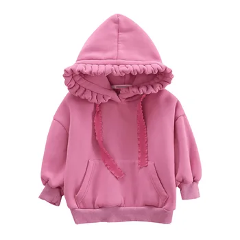 

WLG girls winter hoodies kids hooded long sleeve velvet beige yellow red hoodie baby thick casual sweatshirt