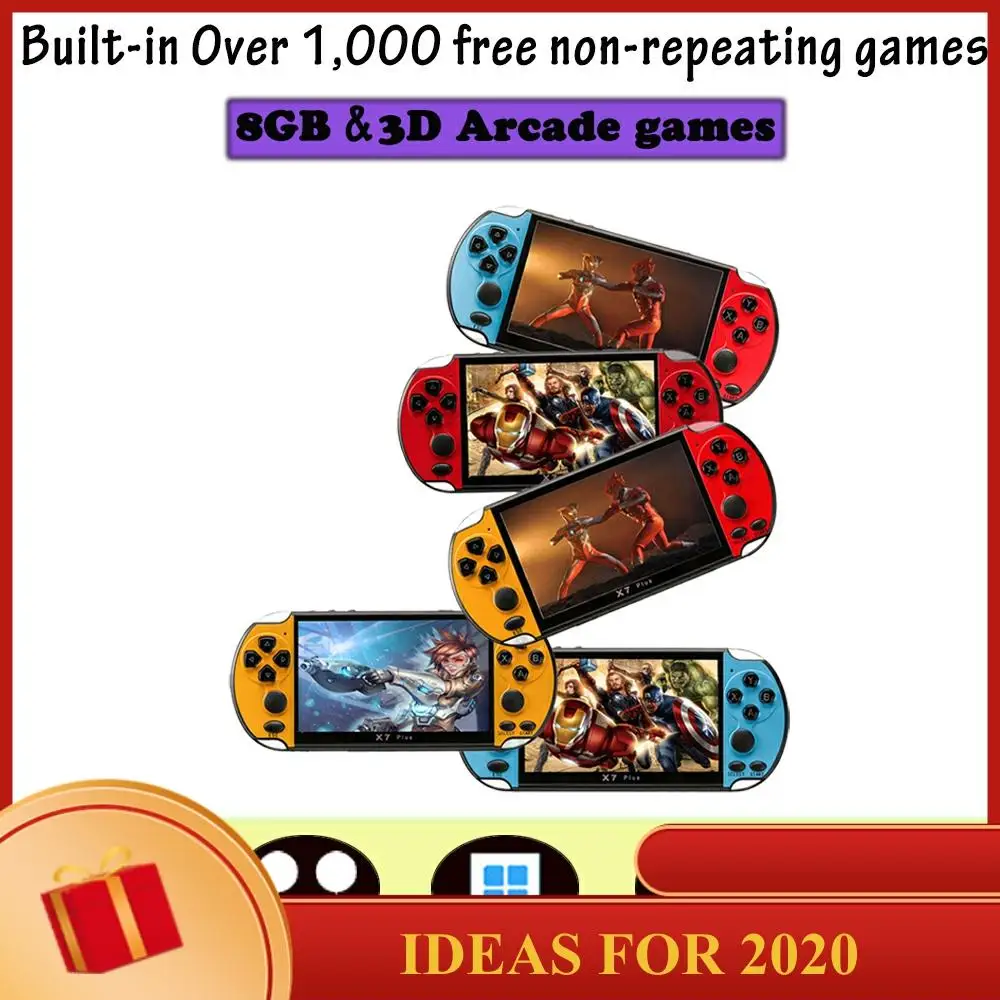 

Music Rechargeable Video Handheld Portable Game Console HD Double Rocker Over 1000 X7 Plus MP5 Camera 8G Movies LCD Kids Video