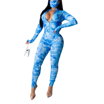 

Fshion Tie Dye Print Wommen Jumpsuit Set Women Spring Autumn Sexy Long Sleeve Zipper Sports Casual Streetwear