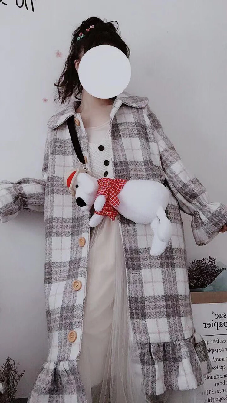 Японский Мори девушка осень и зима плащ куртка пальто для женщин Harajuku сладкий плед средней и длинной секции подростков девочек шерстяное пальто