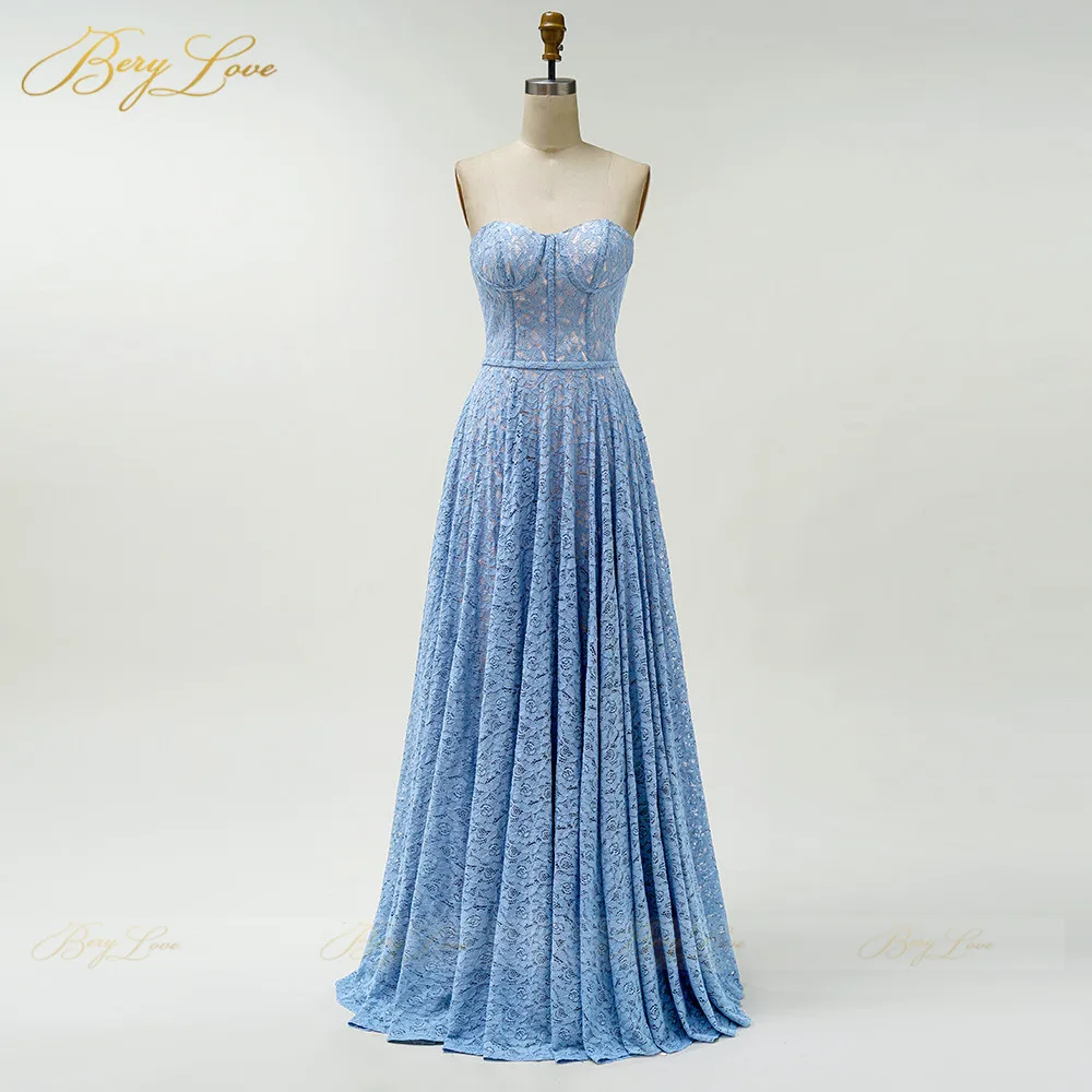 Vintage Blue Evening Dresses Long Gown Flower Lace Bodice Formal Dress Off Shouler Sweetheart Neck Party Dress A line Prom Dress prom & dance dresses Prom Dresses