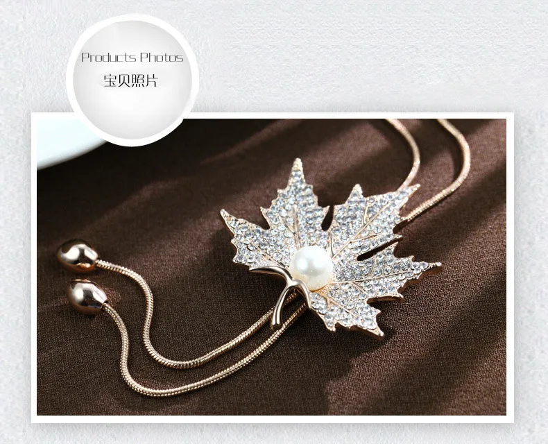 Accessories Necklace Decorations Autumn And Winter Full of Crystals Maple Leaf Pearl Clothes Pendants Long Sweater Chain Wholesa