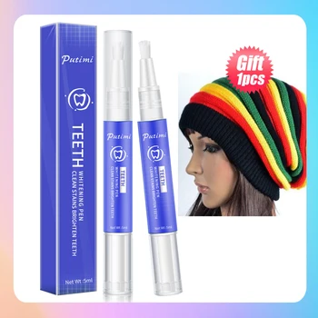 

Putimi Teeth Whitening Pen Stain Removal for Oral Hygiene Clean Dental Bleaching Gel Teeth Whitening Pen Oral Care with 1pcs Hat