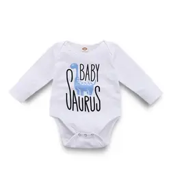 Комбинезон для новорожденной девочки милый ребенок Saurus белого цвета с надписью ребенок боди с длинным рукавом крошечные хлопковые осенняя