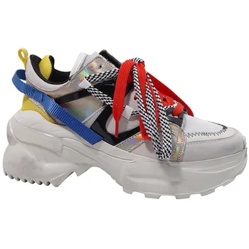 

Chunky Sneakers Mesh Women Shoes Lace-Up Female Sneakers Platfrom Daddy Shoes Real Leather Woman Flats Leopard Walking Sneakers