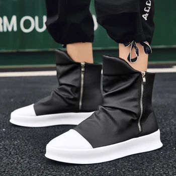 

New Arrival Fashion Men Casual Shoes Outdoor High Top Lace Up Trending Man Leisure Shoes Platform Hip Hop Zapatos White Boots