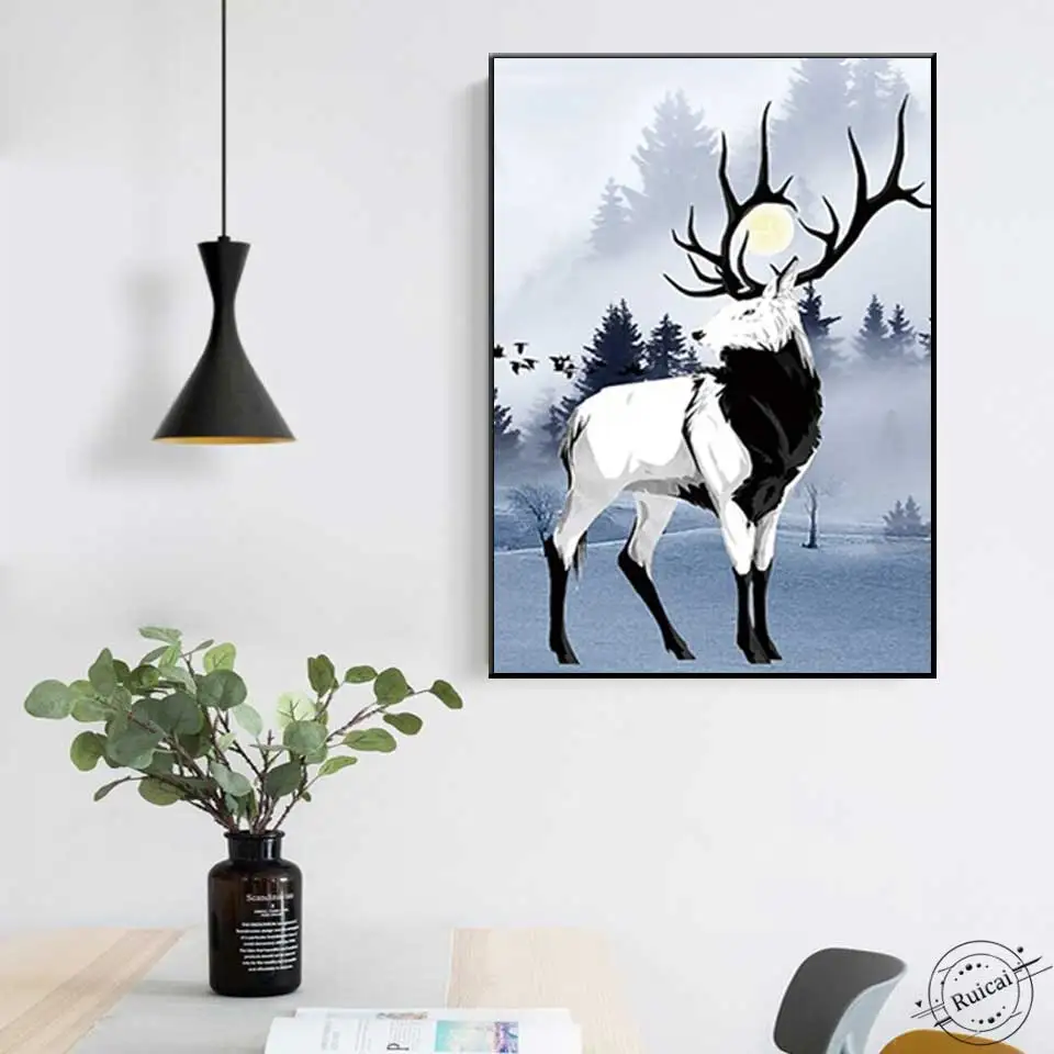 

Modern Nordic Home Decoration Canvas Art Print and Poster Elk landscape Bedroom Painting wall pictures for living room