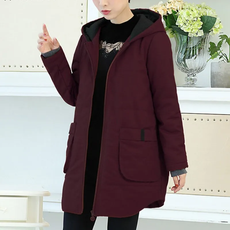 

Middle-aged WOMEN'S Dress Korean-style Cotton-padded Clothes Mid-length Plum Mom-Warm Coat Large Size Women Women's Winter Silk