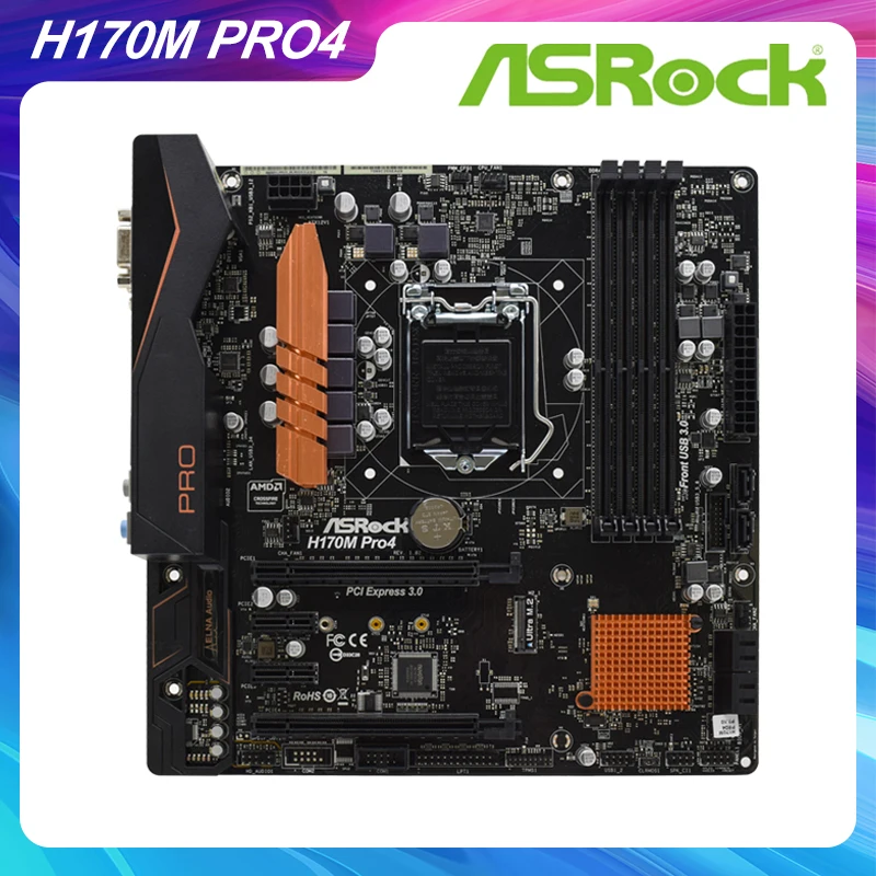 Материнская плата для ПК ASRock H170M Pro4 LGA1151 M.2 интерфейс MATX H170 ddr4 поддерживает 6/7 HDMI