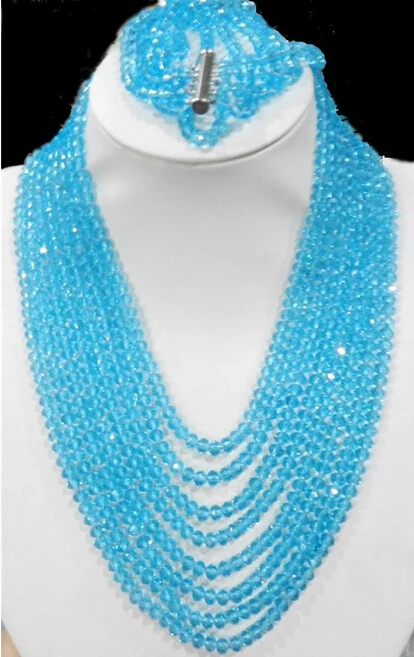 919 +++8 rows jewelry blue Crystal beads chain necklace 5 Bracelet sets | Украшения и аксессуары