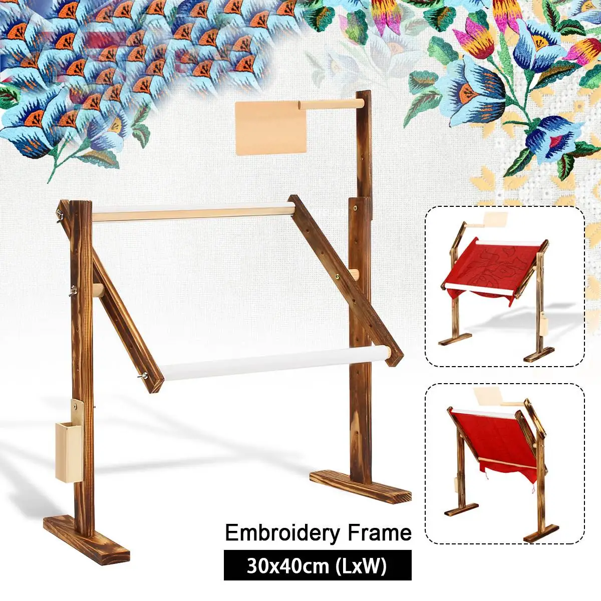 1 Set Adjustable Wood Cross Stitch Frame Floor Stand Desktop Cross Stitch Embroidery Frame Chinese Cross Stitch Tool 30x40x47cm