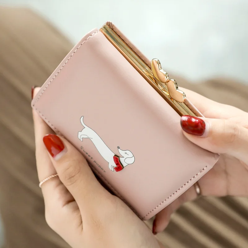 

Amoy Printed Leather Goods * Wallet Women's Short Hipster Folding Korean-style Cute Simple Cool Students Mini Purse