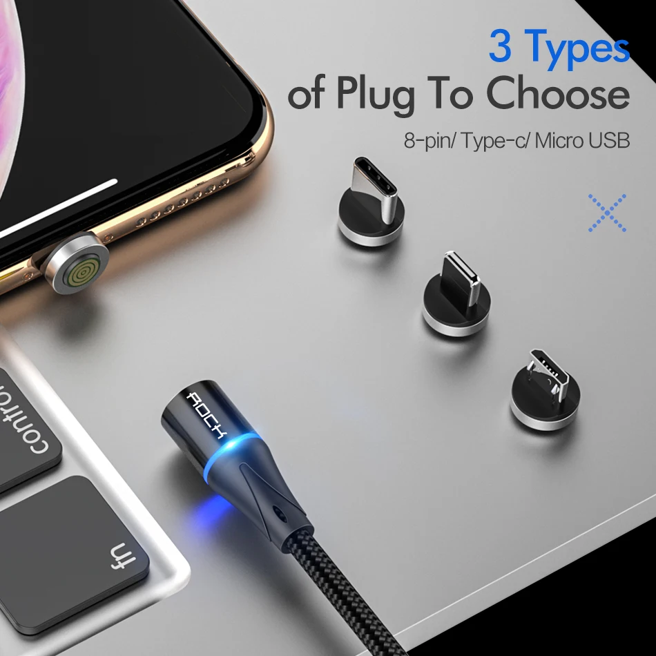 

ROCK 5A Magnetic Cable Micro Usb Type C Super Fast Charging Phone Usb C LED Light For iPhone X Xiaomi Huawei Android Phone 1M 2M