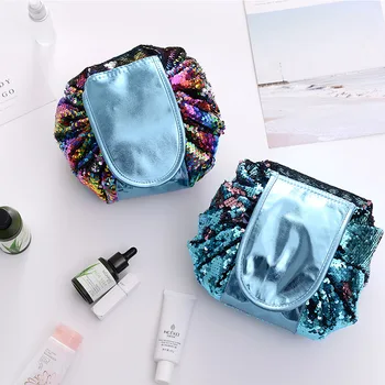

New Mermaid Sequins Makeup Bag Pouch Glitter Sequins Cosmetic Bags Drawstring Shrink Storage Pack Portable Travel Toiletry Wash