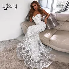 Vestido De Noiva специальные 3D Лист Кружева Русалка Свадебные платья с открытыми плечами романтические Длинные платья невесты