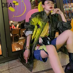 DEAT Vogue уличная стойка воротник однобортный длинный рукав женский лоскутный контрастный цвет пальто 2019 осень зима новый TD674