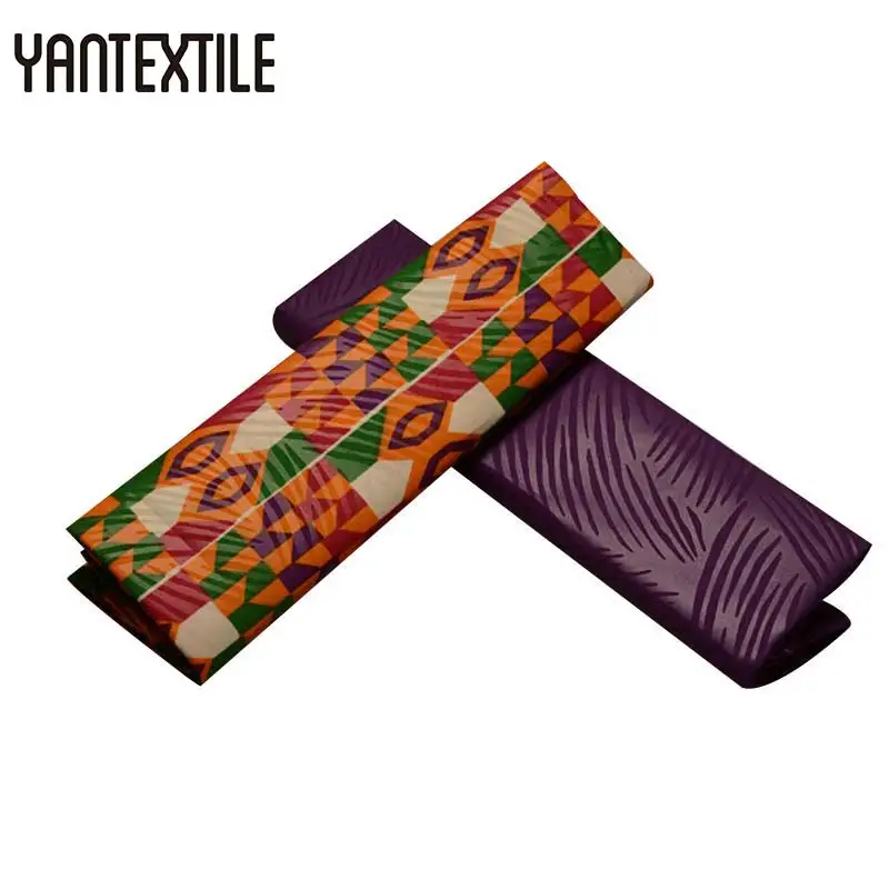 YANTEXTILE Анкара ткань Африканский настоящий воск принт тиснение Гана Kente Ткань 2+ 2 ярдов Tissu простое окрашивание африканская ткань Анкара - Цвет: 19050012