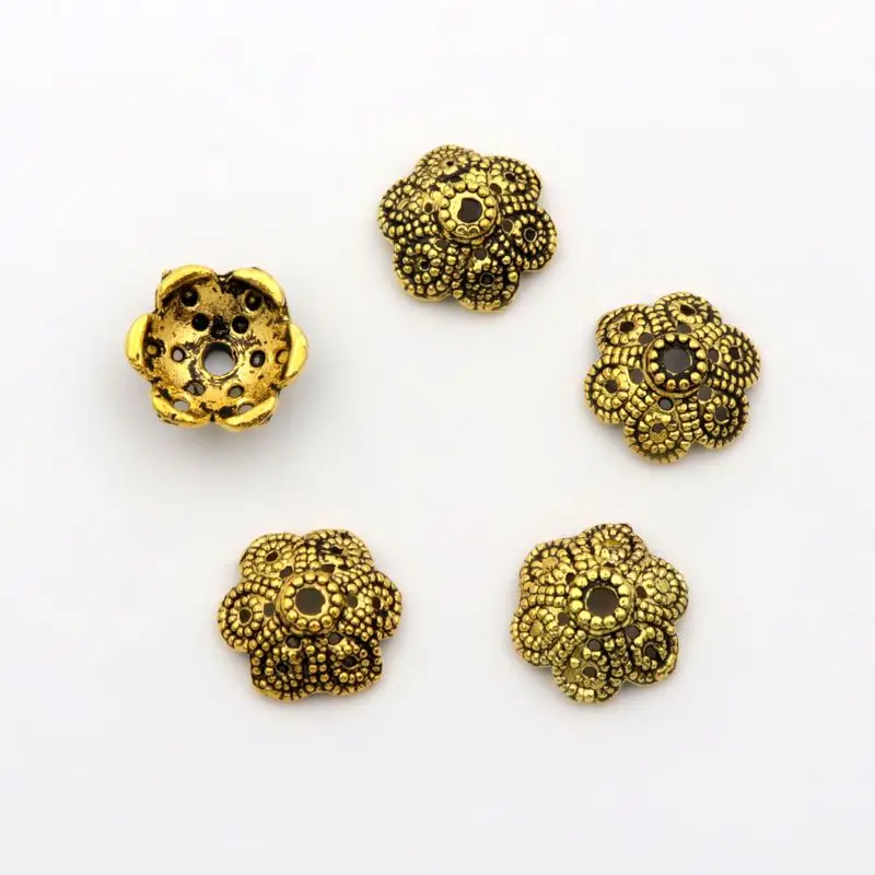 50 шт. микс тибетских серебряных золотых металлических головок, аксессуары для изготовления ювелирных изделий, браслетов, сережек, оптовых продаж - Цвет: Antique Gold