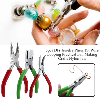 

3pcs Nylon Jaw Durable Wire Looping Hand Tools Multifunction Crafts Bail Making Jewelry Pliers Kit Carbon Steel Bent Nose DIY
