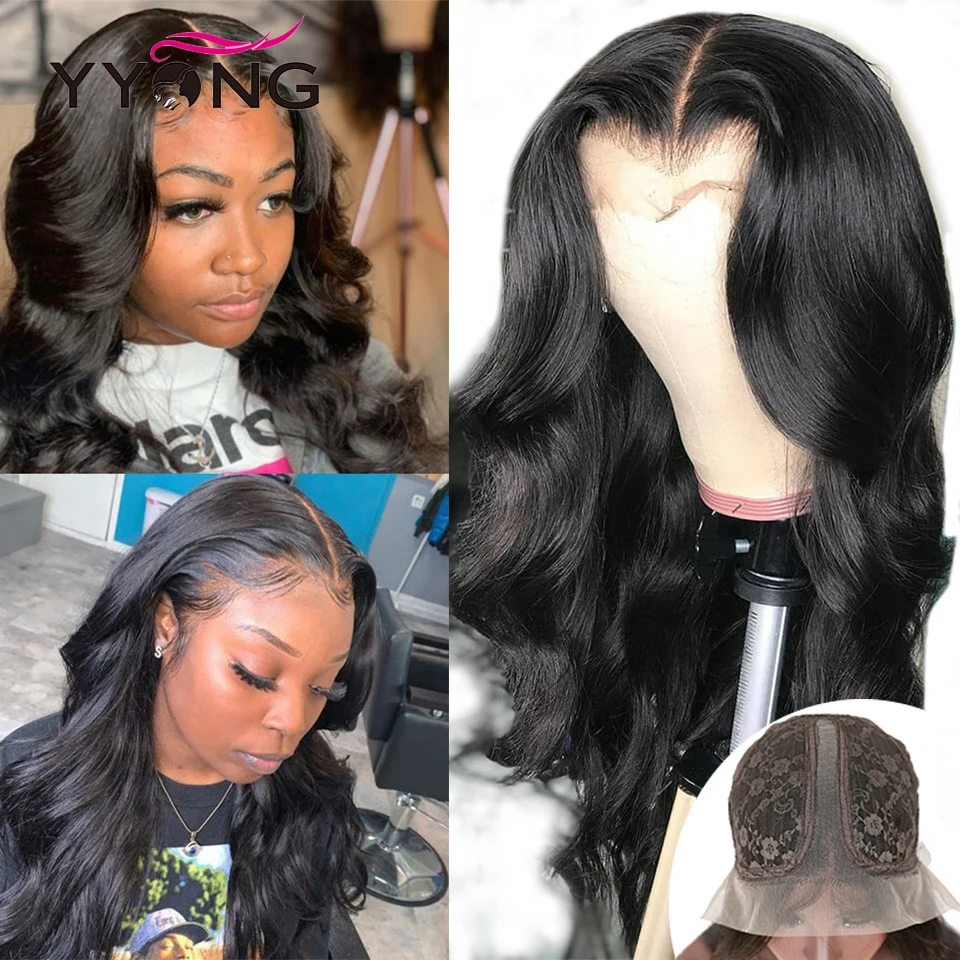 YYong 28inch 1x6 Topline Lace Wig Peruvian Body Wave T Part Human Hair Wigs Transparent Middle | Шиньоны и парики
