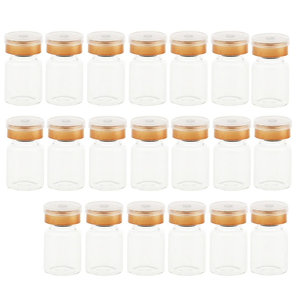 20pcs 5ml Transparent Glass Bottles Rubber Stopper Vials with Cap for Cosmetic Liquid Essential Oil Home Travel
