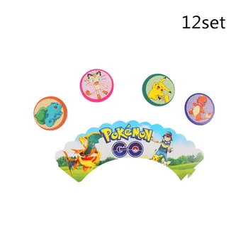 

12set Pikachu Pokemon Disposable Paper Cake Wrapper For Birthday Party Decorations Baby Shower Easter Party Cake Topper Supplies