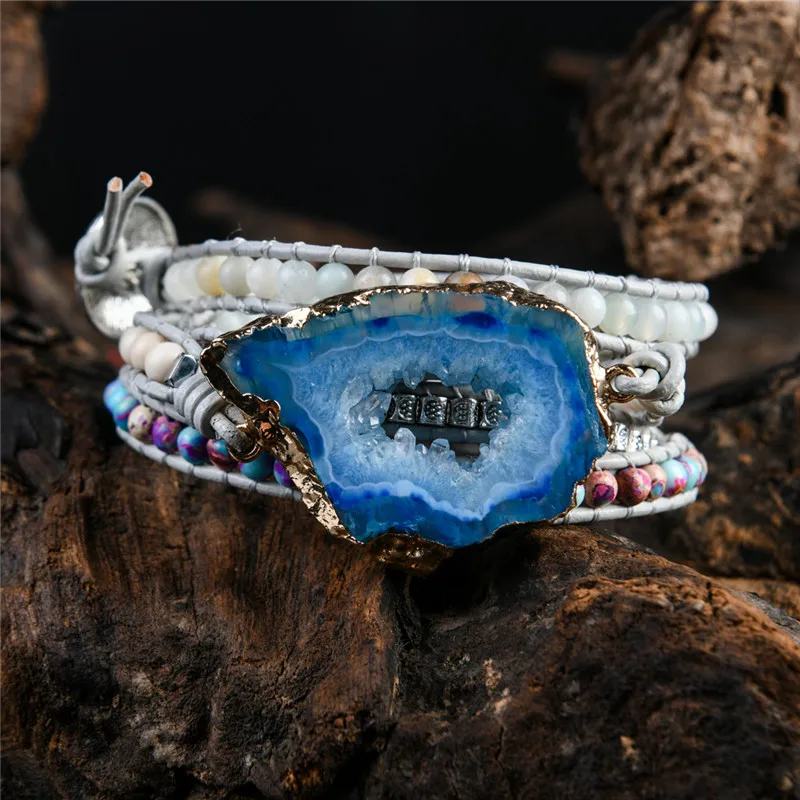 Бохо Браслет с натуральными камнями Шарм 5 нитей обруча браслеты ручной работы ювелирные изделия Прямая поставка