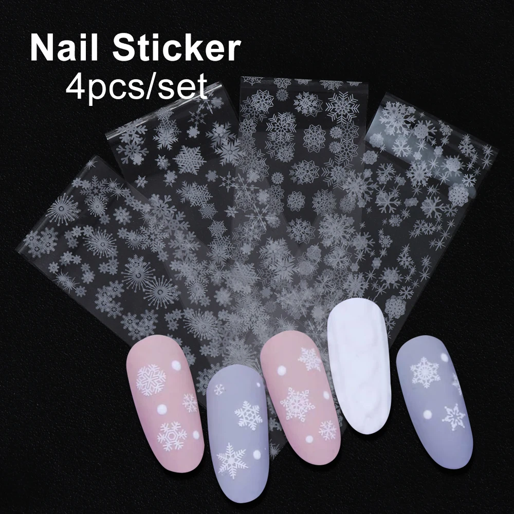 

4/10PC Gradient Nail Stickers Holographic Snowflakes Transfer Foil Slider Adhesive Black White Winter Manicure Decal Nails Decor