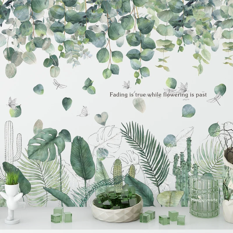Наклейки на стену с зелеными листьями 18 стилей для гостиной спальни дивана декор