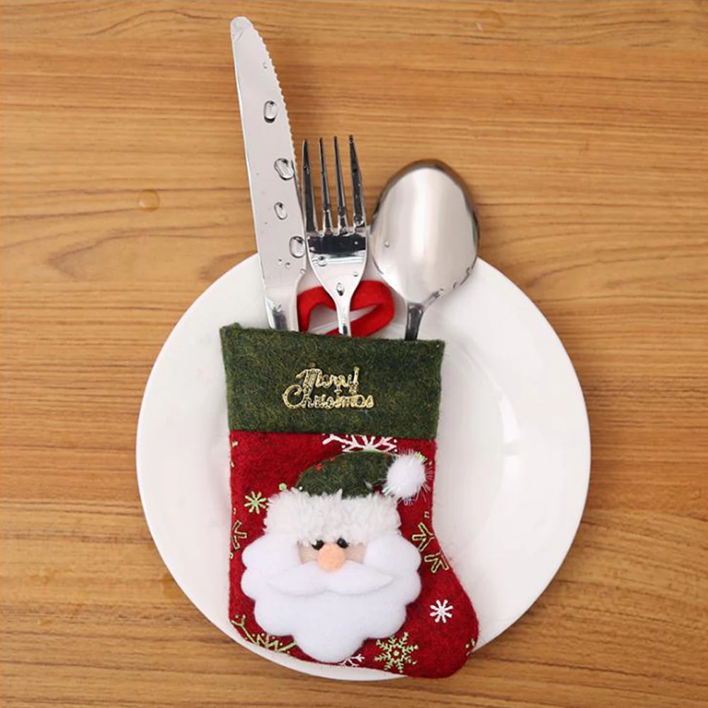1 шт Санта шляпа олень Рождество год Карманный вилка, нож, столовые приборы держатель сумка для дома вечерние украшения стола - Цвет: Socks old man