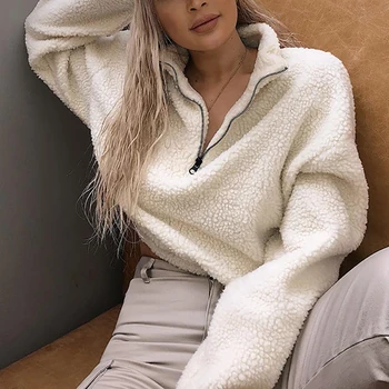 

2020 New Turtleneck Women Sweater Long Sleeve Solid Sueter Mujer Loose Casual White Sweaters Female Zipper Pullovers Autumn Top