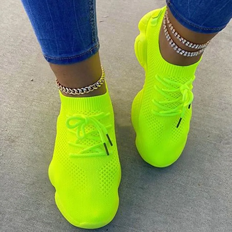 Calcetines para Zapatillas De malla para Mujer, Zapatos transpirables con plataforma y punta redonda, planos y deportivos para verano