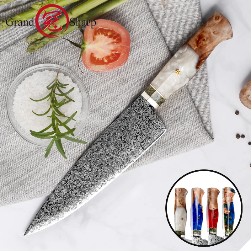 Grandsharp 7.6 Inch Chef Knife Damascus Steel VG 10 Sharp Cleaver Paring Vegetable Meat Wood Handle Household Kitchen Knives New